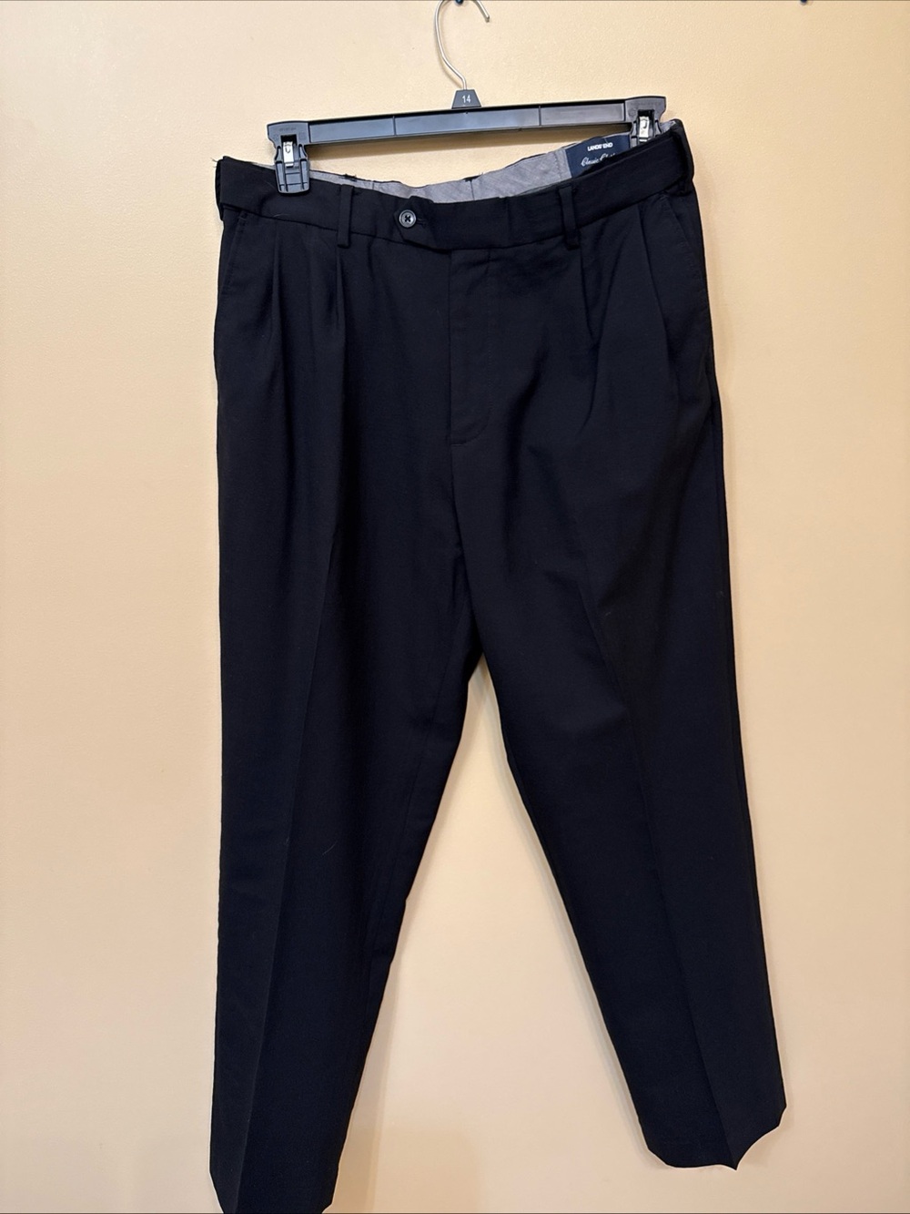 Lands' End Men's black Pleated Dress Pants lined wool 34/31